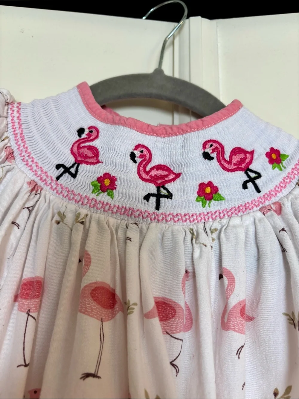 Cactus Pink and White Flamingo Smocked Girls' Nightgown